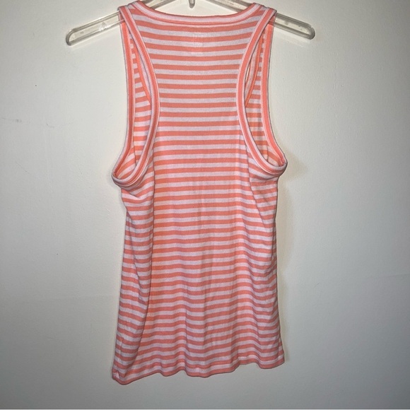 Aerie Real Soft No BS Henley Tank Top Coral and White Striped Size Large - Picture 3 of 8